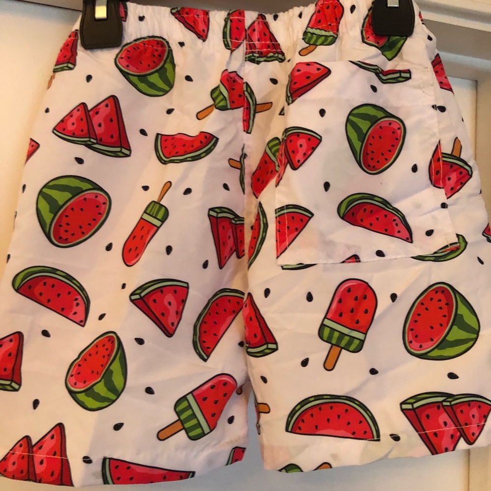 Kids White Swim Trunks with Watermelon Print